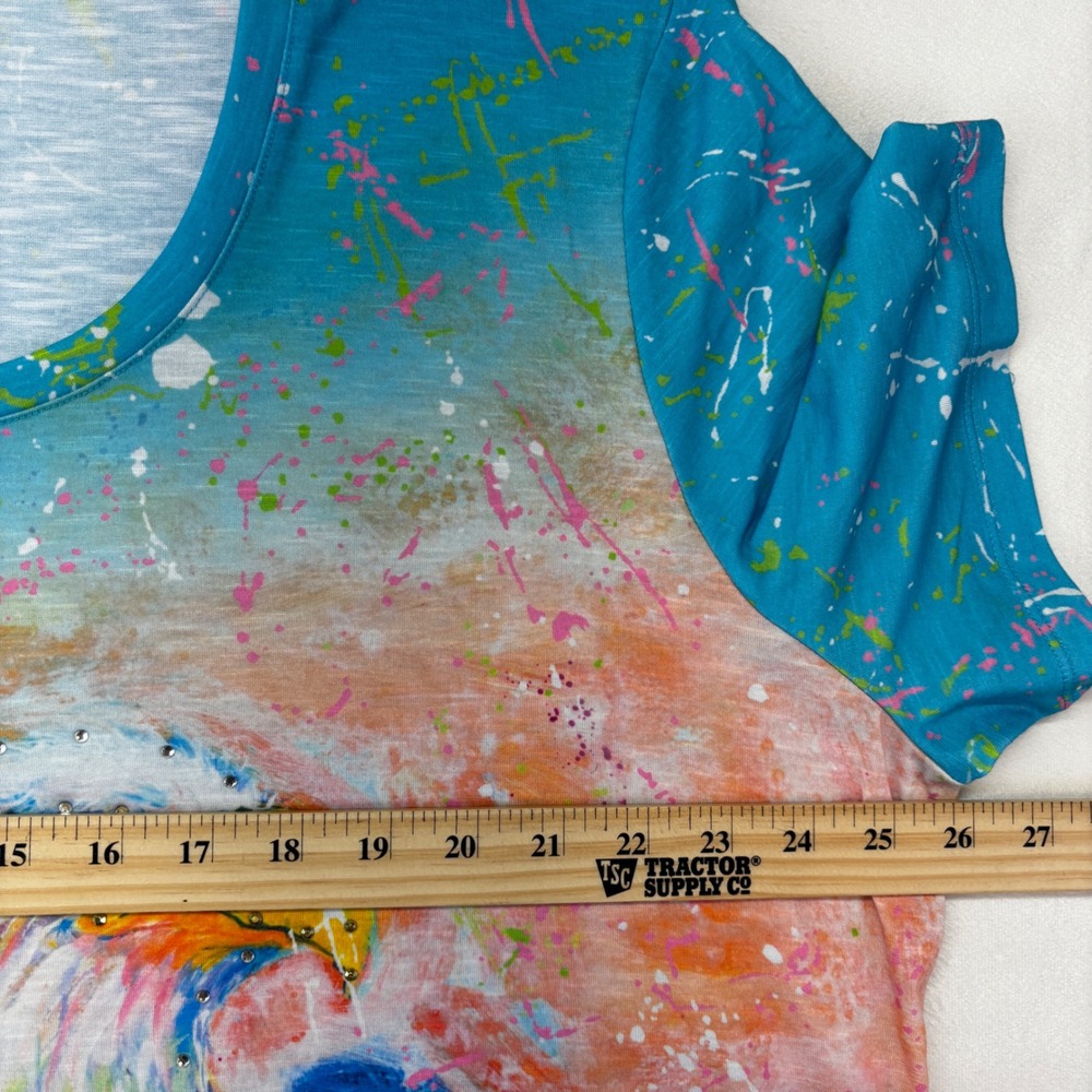 Leoma Lovegrove T-Shirt Lot Women XXL Pink Blue Flamingo Eagle Art Tie Front - Picture 12 of 13